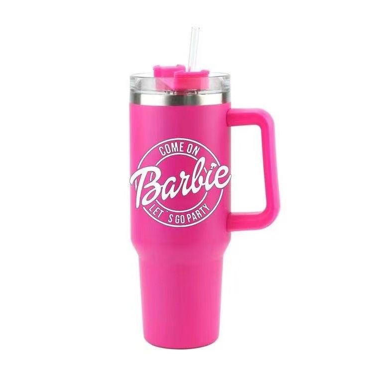 Popular Barbie Barbie40oz Handle Cup 304 Stainless Steel Travel Cup Portable Ice Cream Straw Thermal Insulation Cup