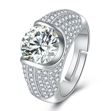 韩版时尚满钻群镶5克拉八心八箭钻戒 镀pt950铂金黄金莫桑钻戒指