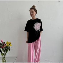 欧美女装跨境厂家春款多色女士T恤3D花朵装饰甜美风上衣