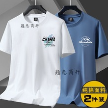 夏季正肩潮男衣服短袖t恤男生圆领纯/棉宽松全/棉印花打底体恤潮