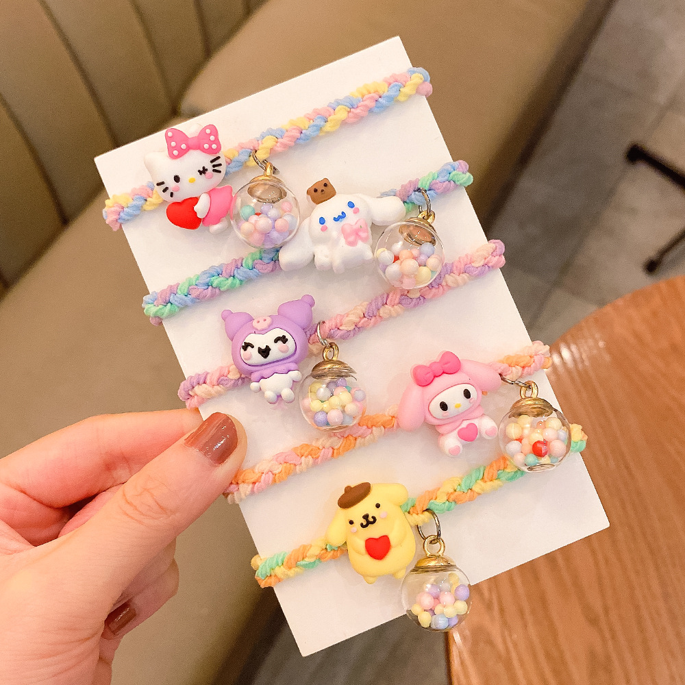 Sanrio Cute Cartoon Children Hair Ring Hair Rope Candy Color Braid Small Rubber Band Headband Wishing Bottle Hair Accessories Wholesale