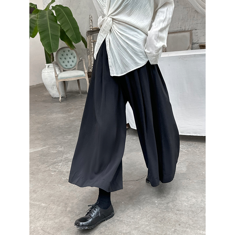 山本耀司春秋季街头显瘦盐系纯色直筒阔腿裤休闲复古宽松百搭长裤
