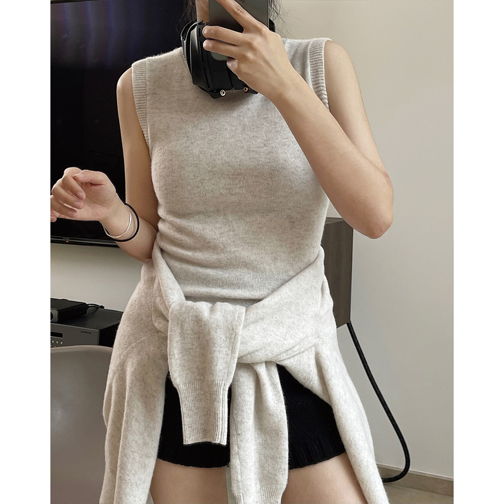 Winter New Korean Simple Nude Feel Skin-Friendly Wool Vest Gentle Warm Soft Inner Wear I-Shaped Top for Women