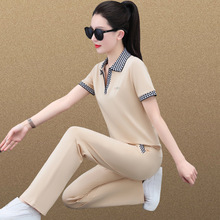 中年女士运动服套装女夏季宽松时尚洋气减龄短袖长裤休闲两件套薄
