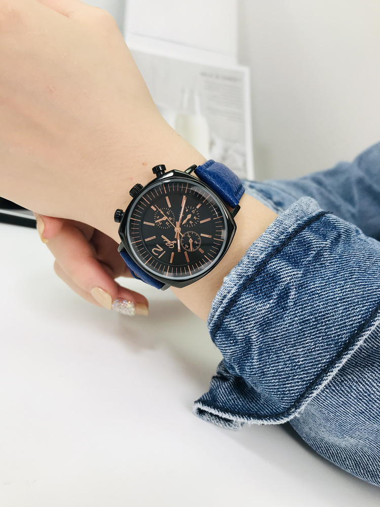 雅丹手表韩版大表盘3眼6针手表女士时尚潮流休闲网红高级感女表