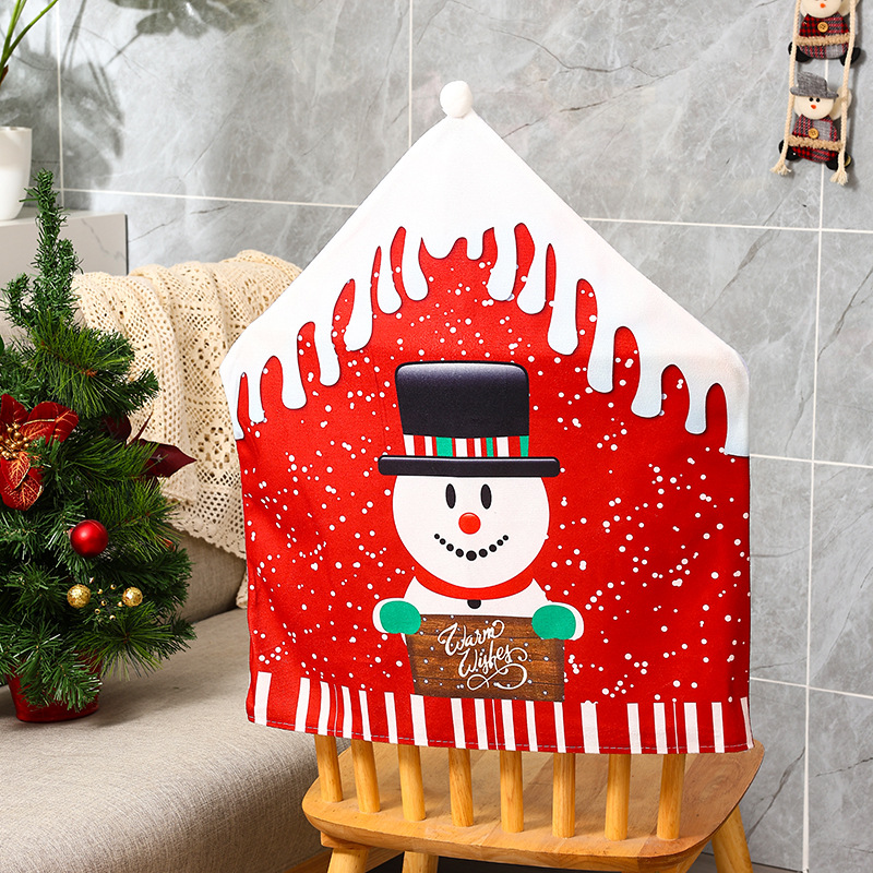 Christmas Decorations New Printed Chair Cover Cartoon Old Man Snowman Chair Cover Hotel Home Table Decoration