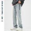 American high street vibe tuyere Jeans washing Chaopai Straight zipper Easy leisure time trousers ins