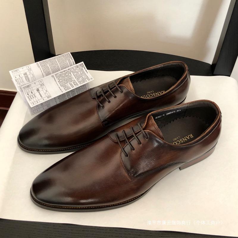 真皮手工绅士商务正装 百搭系带圆头皮鞋男士-阿里巴巴