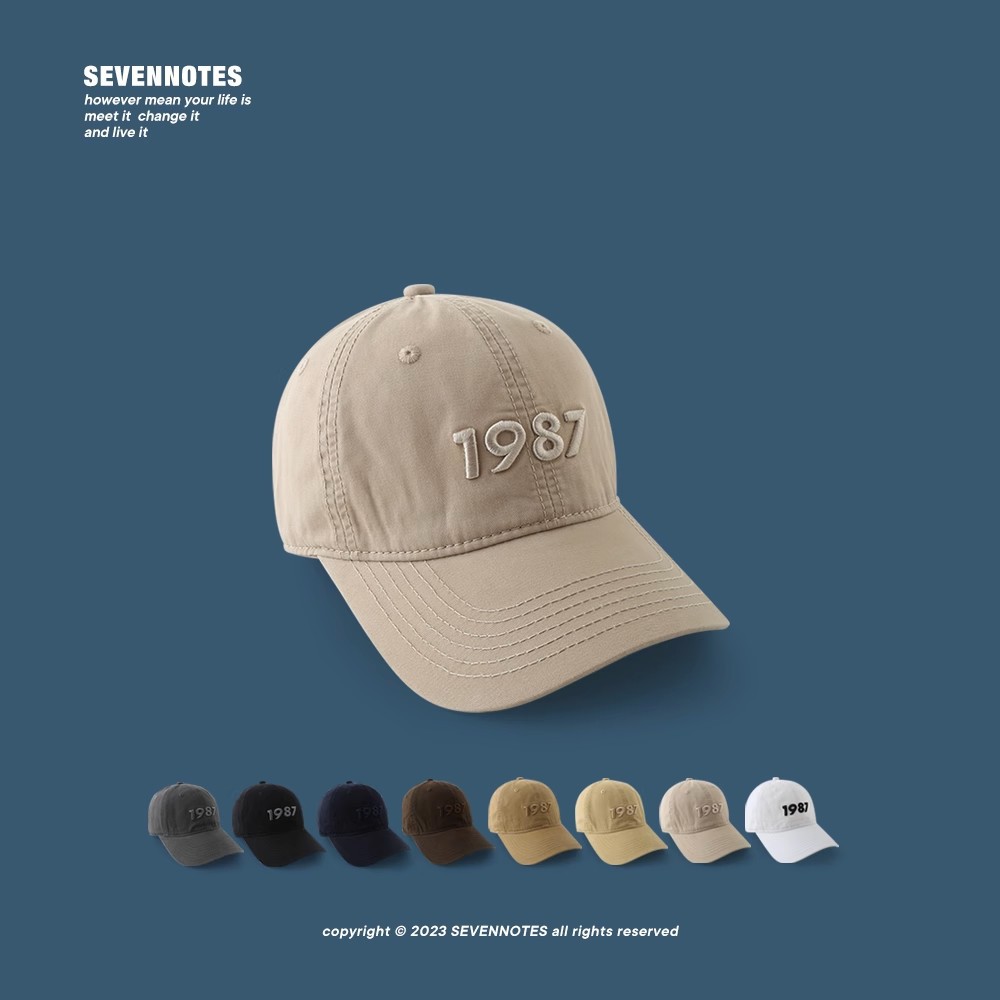 1987 Three-Dimensional Embroidery Soft Top Baseball Cap Men's and Women's Same Summer Korean Style Ins Street Couple Peaked Cap Look Small