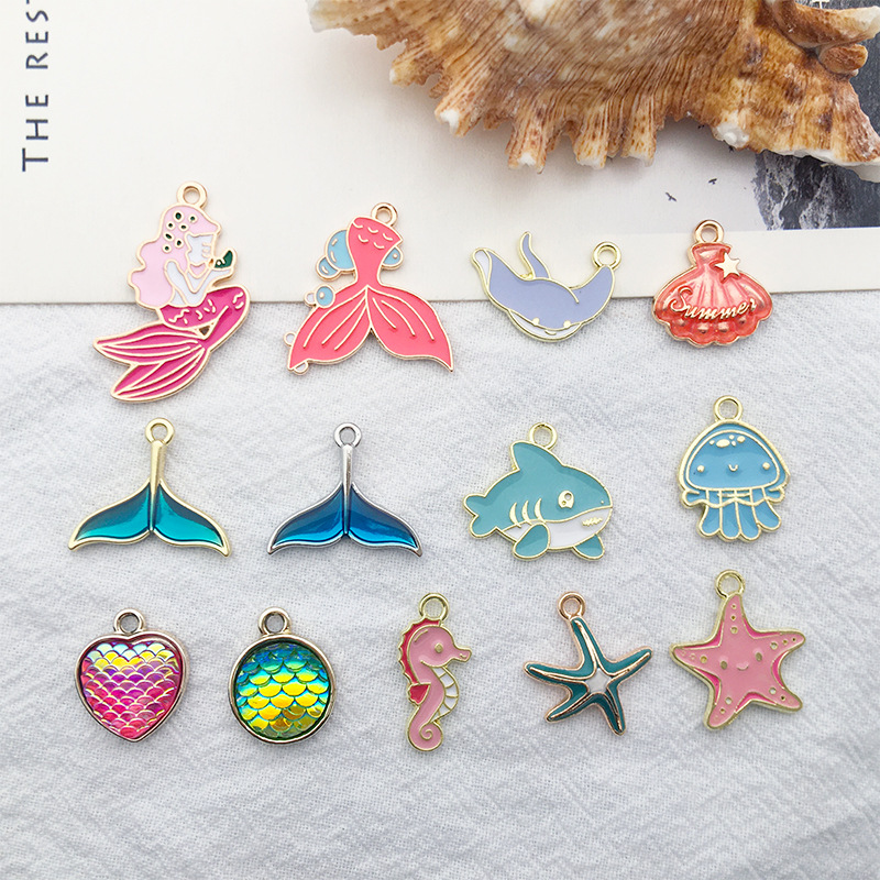 DIY Ornament Accessories Japanese and Korean Style Dripping Oil Summer Ocean Beach Starfish Shell Mermaid Jellyfish Dolphin Pendant