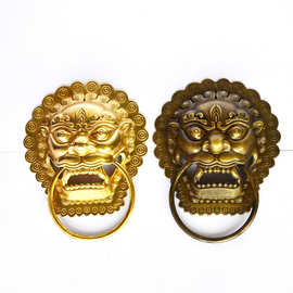 仿古大门纯铜配件黄铜拉手兽头门环狮子头俯首铺首兽面大把手门锁