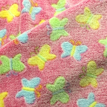 胶印法兰绒珊瑚绒全涤七彩蝴蝶烂花3d胶浆印花法莱绒法兰绒布面料