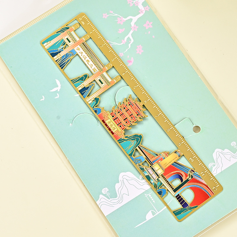 Cultural and Creative Bookmark Hubei Wuhan University Yellow Crane Tower Scenic Spot of Yueyanglou Tourism Commemorative Metal Bookmark Wholesale