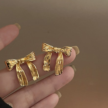 少女的丝带 法式复古金属蝴蝶结耳环 轻奢感小众设计气质耳钉
