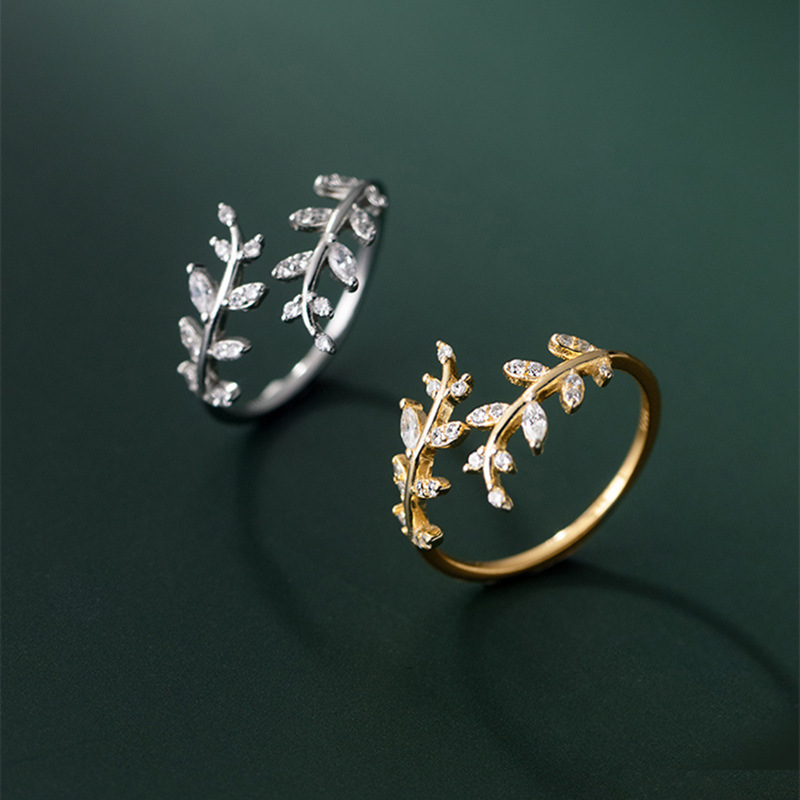 Sterling Silver Diamond Branch Buds Ring Does Not Fade Niche Design Branches Leaves Open Ring Ornament Korean Wholesale