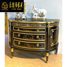 法式复古玄关柜欧式黑色半圆手绘装饰柜别墅奢入户门厅柜家具