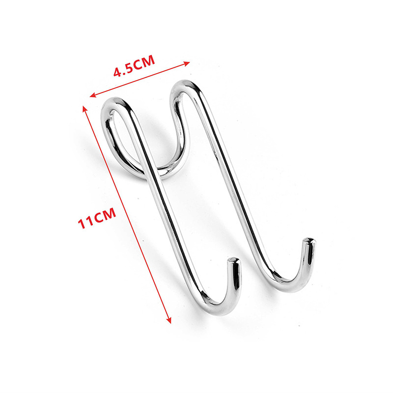 Stainless Steel Glass Door Rear Hook Punch-Free Back-Mounted Double Hook Non-Slip S Hook Removable Bathroom Hook