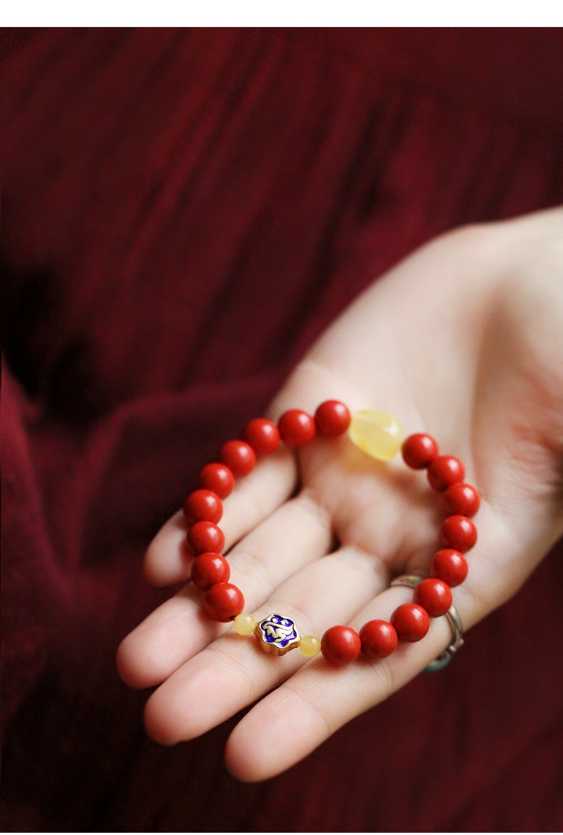 朱砂蜜蜡佛珠手串本命年牛年本命佛手链简约时尚女士手链