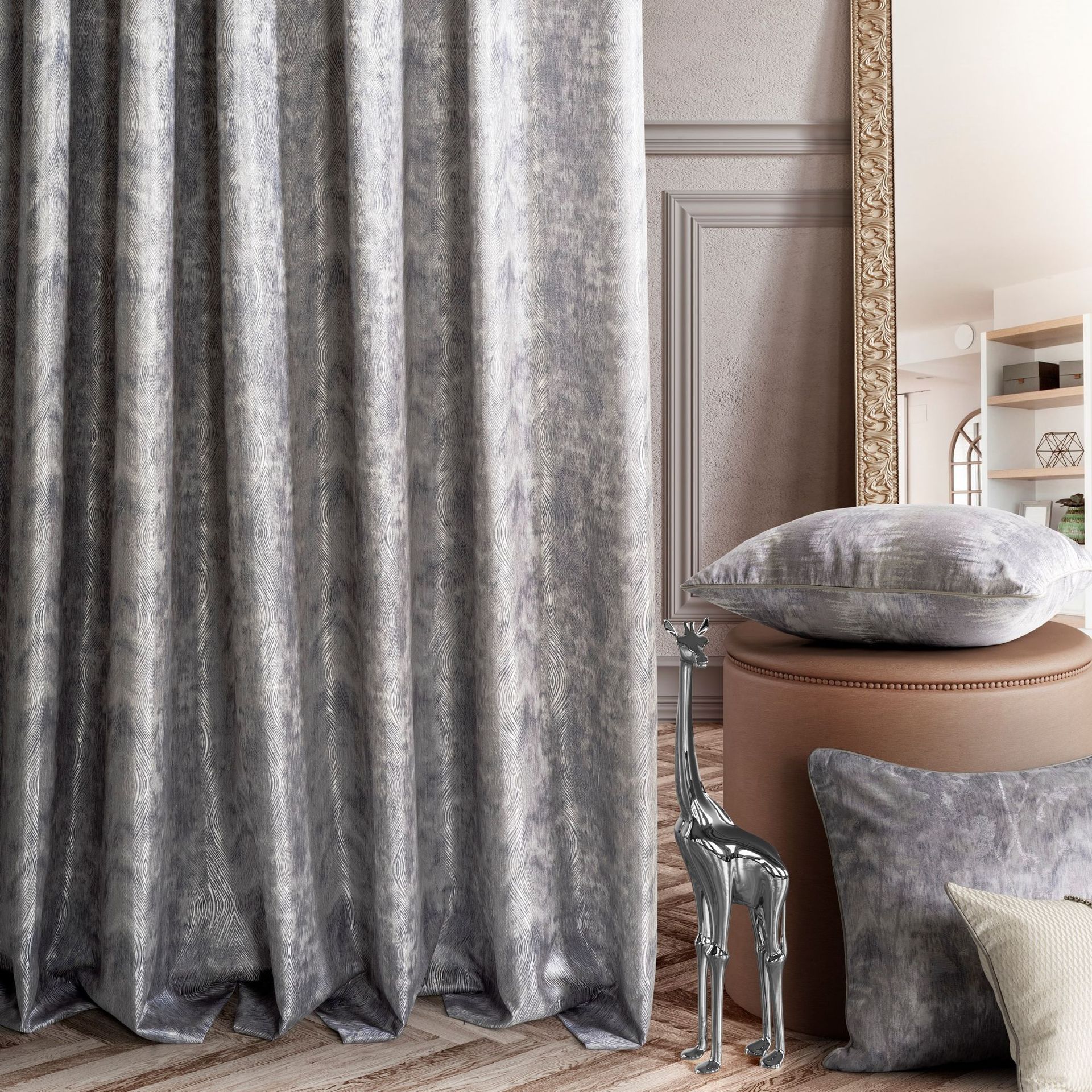 【加工定制】高档纹理仿真丝布料高精密天丝窗帘布成品客厅飘窗