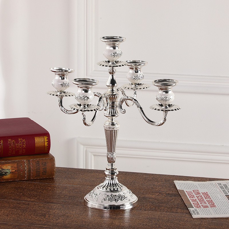 Three Heads and Five Heads Gold and Silver Color Vintage Alloy Candle Holder Hotel Home Wedding Restaurant Candlestick Candle Candlelight Dinner