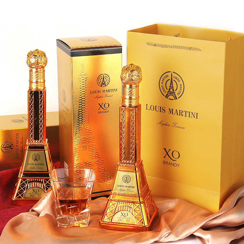 法国进口洋酒路易玛迪尼索菲铁塔礼盒装金色异形瓶xo白兰地批发