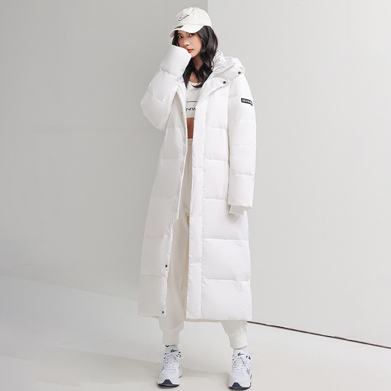 Lovers Three-Quarter Length down Jacket Winter Mid-Length Hooded Jacket Men's and Women's White Duck down Long Can Be Printed by Group Purchase