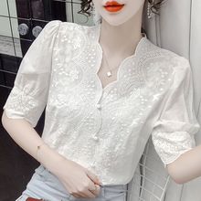 夏季白色雪纺衬衫女装夏装2024年新款潮很仙的上衣服洋气短袖小衫