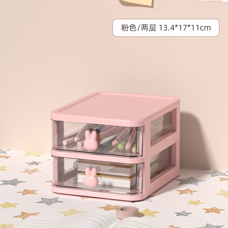 Bunny Desktop Storage Organize Box Transparent Drawer-Type School Essential Student Dormitory Cosmetics Storage Box