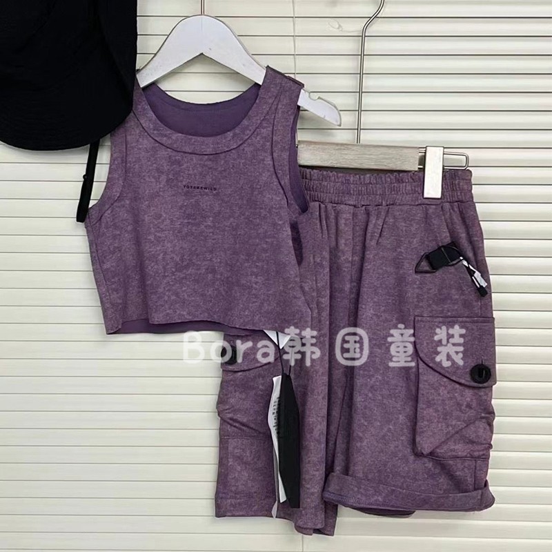 波拉bora韩国男女儿童套装2024夏季新款中大童爆款酷帅马甲工装裤