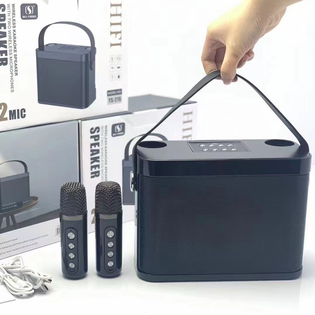 ys219家庭影院ktv手提音箱手机蓝牙麦克风无线双麦k歌播放器跨境