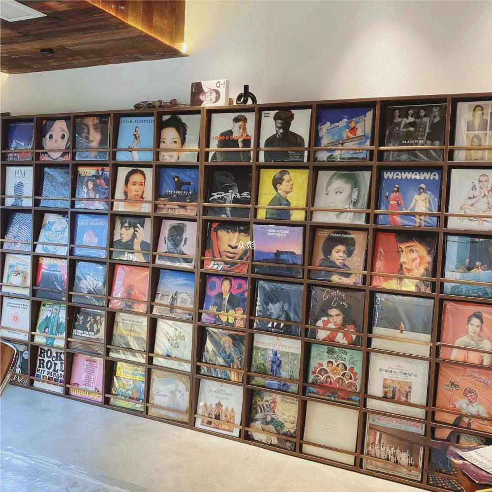 小木良品cd架黑胶唱片架壁挂展示格子架收纳置物架墙上碟片陈列架