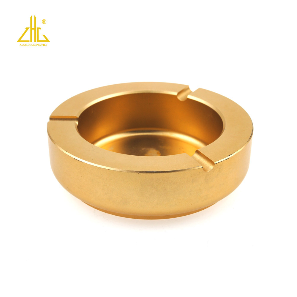 铝合金工艺品定制圆形创意金色烟灰缸 数控cnc深加工现货定制