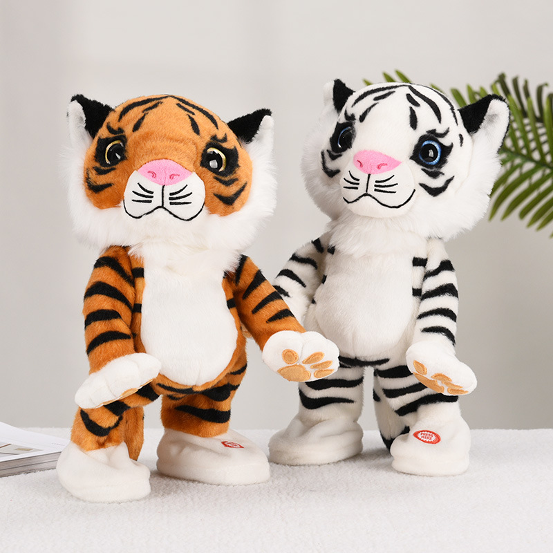 蹦迪摇头扭动老虎电动公仔仿真dj跳舞老虎唱歌卡通毛绒玩偶玩具