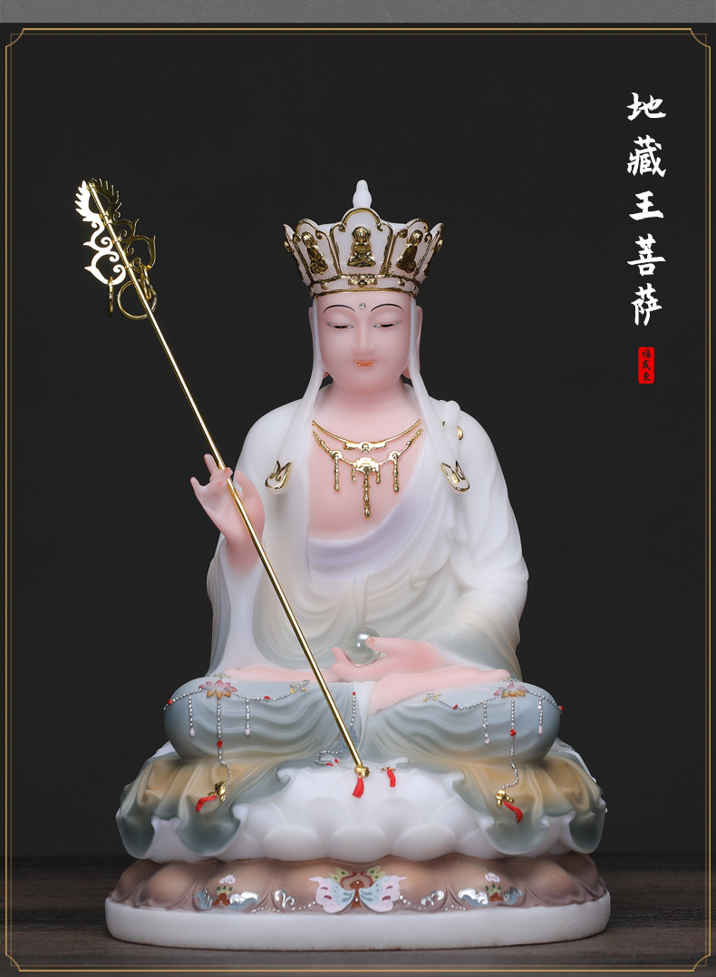 福盛东汉白玉观音菩萨佛像供奉家用摆件观世音菩萨娑婆三圣像