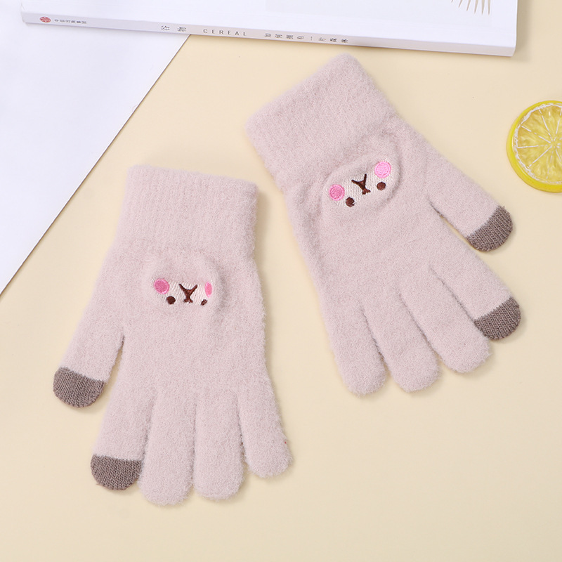 Winter Cartoon Smiling Face Warm Gloves Outdoor Riding Cold-Proof Gloves Cute Student Touch Screen Five Finger Knitted Gloves