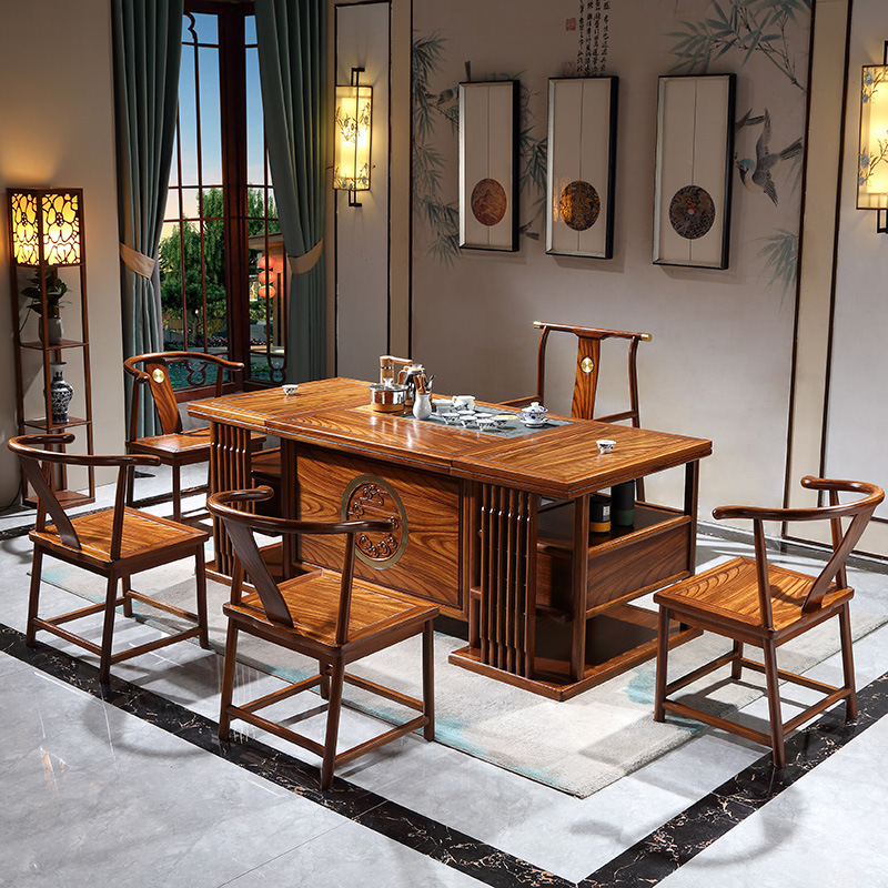高端茶桌椅组合花梨木茶台实木茶桌茶具套装一体新中式功夫茶几桌