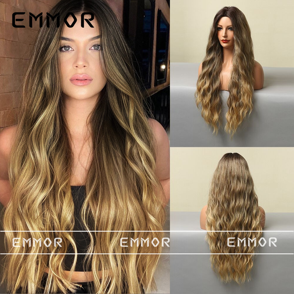欧美风女士假发 中分渐变金色棕色长卷发玉米烫日常款高温丝wigs