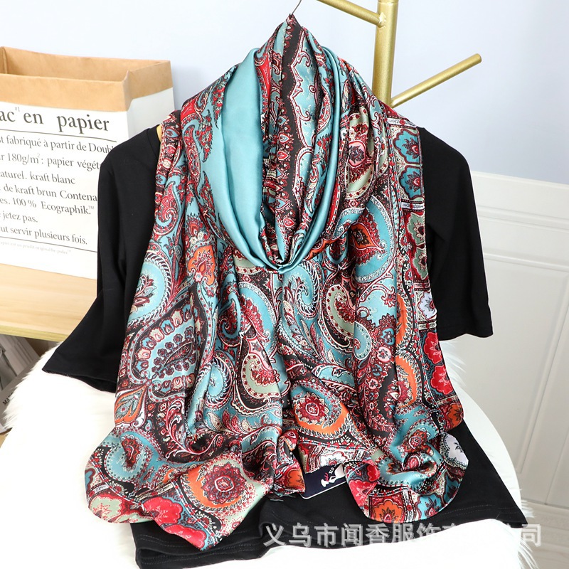 2022 New Rainbow Silk Scarf Female Tencel Brocade New Silk Scarf Colorful Sunscreen Shawl Neck Protection Decorative Scarf