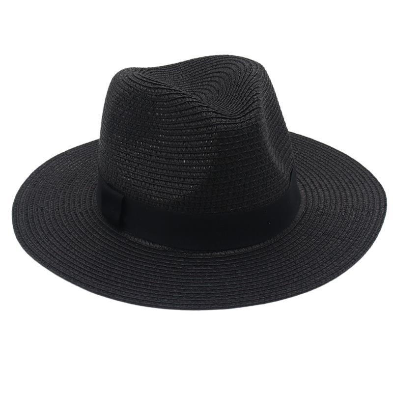 Spring and Summer Hot Sale Panama Straw Hat Square Black Ribbon Korean Style Top Hat Men and Women Fedora Hat Panamahat