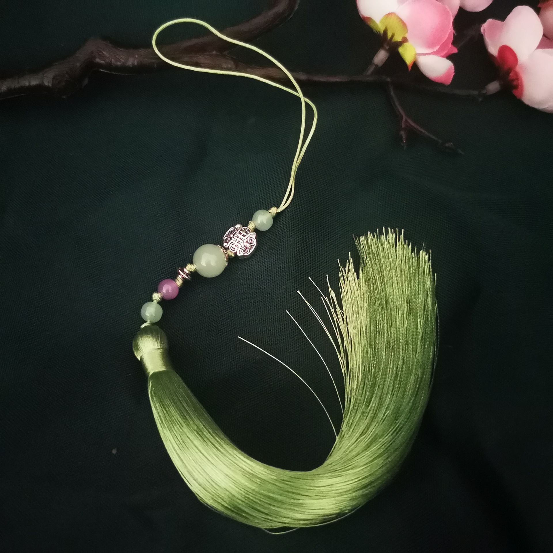 观山玥新品刺绣团扇折扇扇坠冰丝真丝流苏福禄寿穗子古风汉服穗