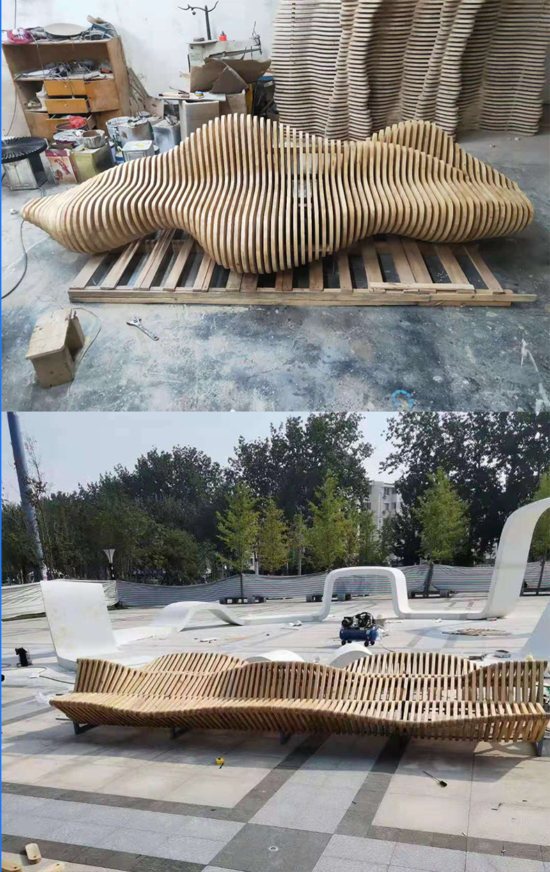 艺术木质休闲椅玻璃钢异形休闲椅 玻璃钢艺术座椅 玻璃钢蛇形长椅