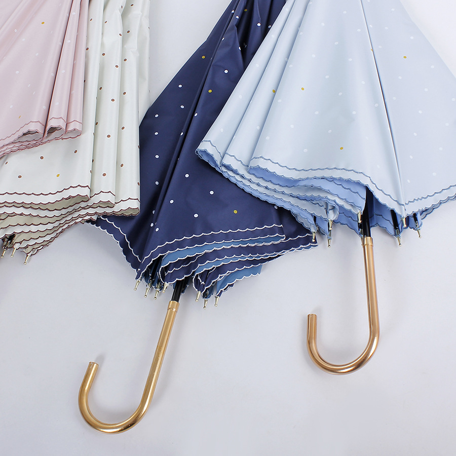 Fresh Long Umbrella Bilateral Embroidery Color Plastic Points UV Protection Steel Rib Sun Umbrella Gift Sun Umbrella Straight Rod Long Umbrella