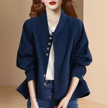 迪菲丽格复古藏蓝色休闲时尚外套女2023新款秋季设计感小个子上衣
