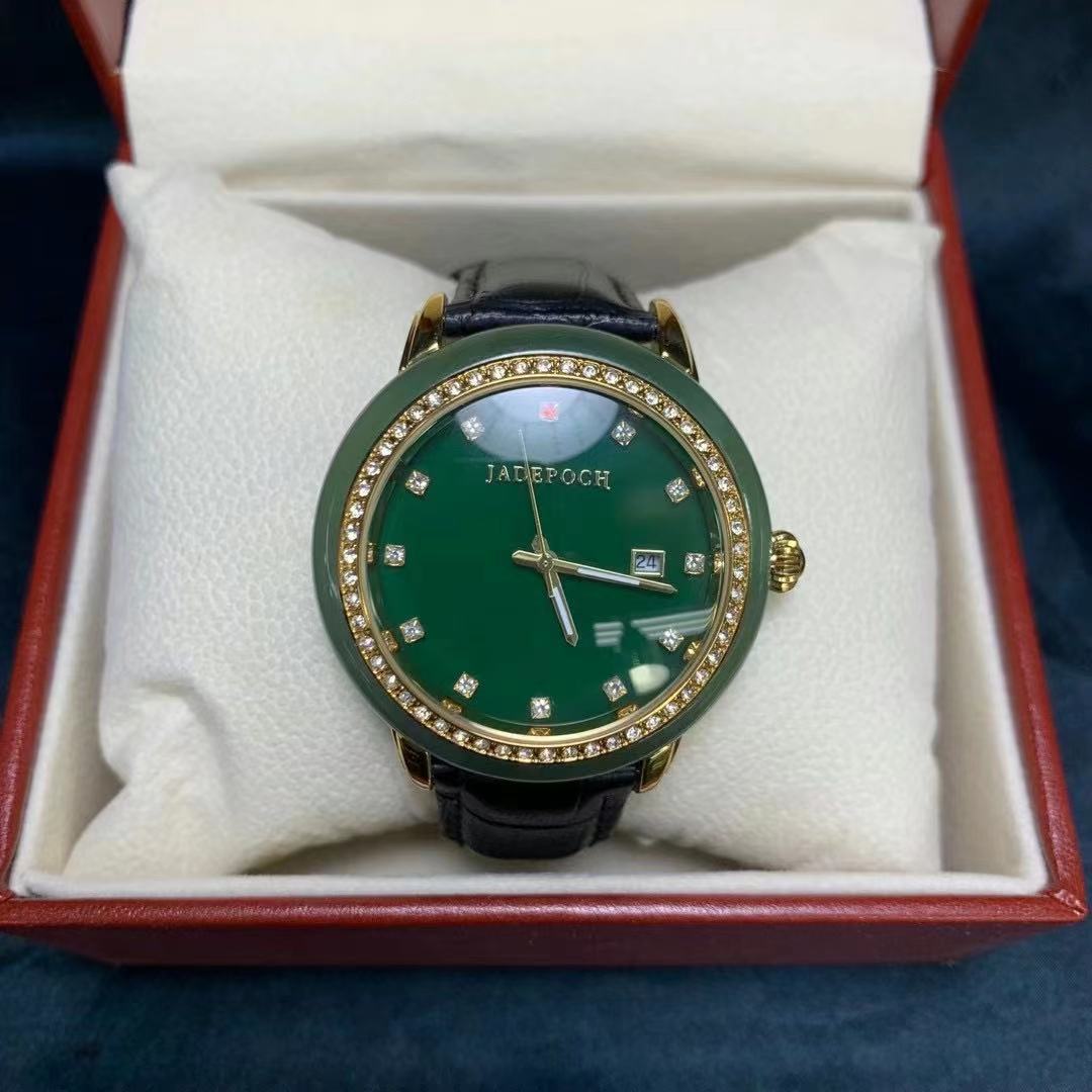 天然和田碧玉老料 男款手表 表盘 进口机芯 真皮表带 工厂批发