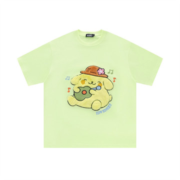 可爱小狗毛绒刺绣卡通短袖t恤男女夏季潮流高街休闲纯棉半袖体恤