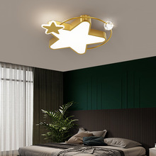 儿童房吸顶灯星星月亮LED卧室灯简约现代轻奢房间全铜灯2021新款