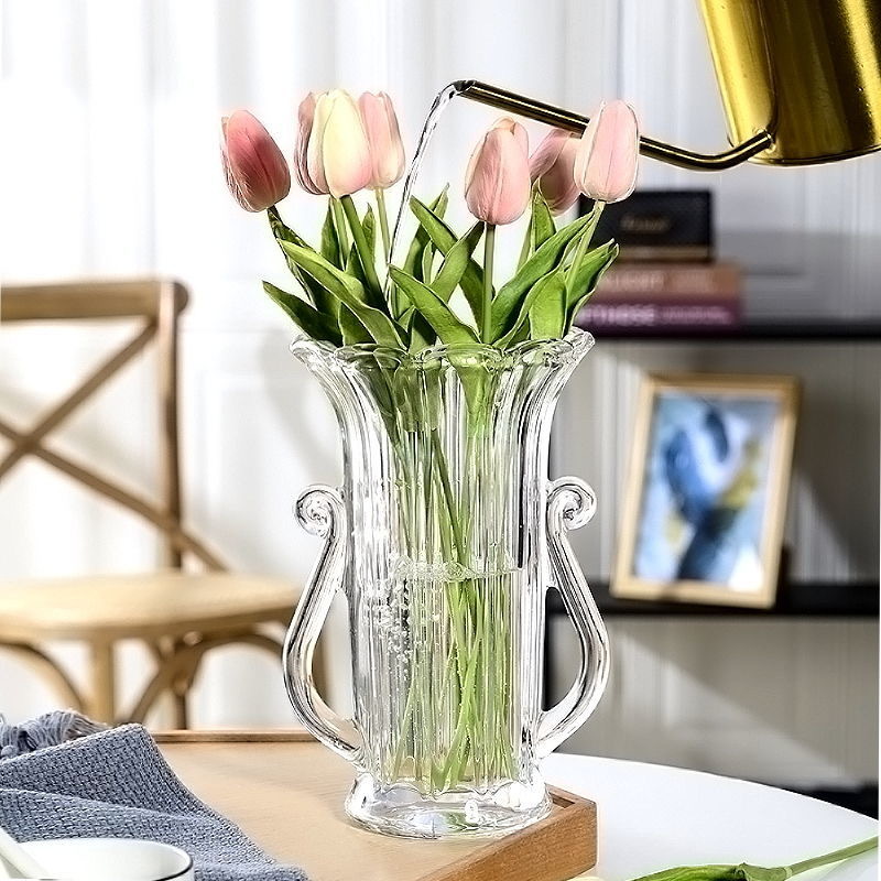 欧式网红高脚玻璃花瓶琥珀金透明色水培绿萝鲜花插花客厅摆件装饰