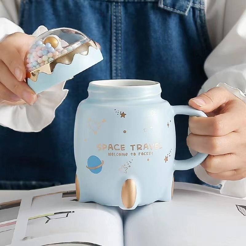 Creative Rocket Planet Landscape Ceramic Cup Good-looking Cartoon Couple Mug Breakfast Milk Coffee Drinking Cup