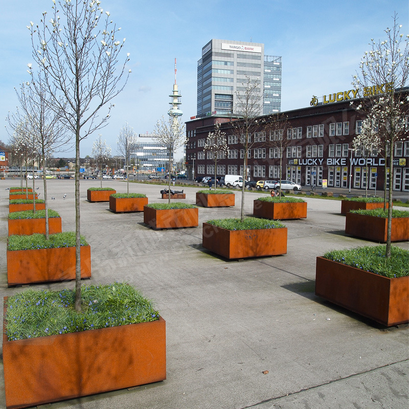 创意树池花箱户外铁艺花箱园林广场道路景观花箱锈板树池花箱定制