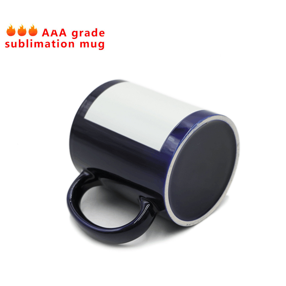 Sublimation Cup Black Cup White Flower Paper with Coating Mug Black Thermal Transfer Printing Ceramic Cup with Bottom White 11oz